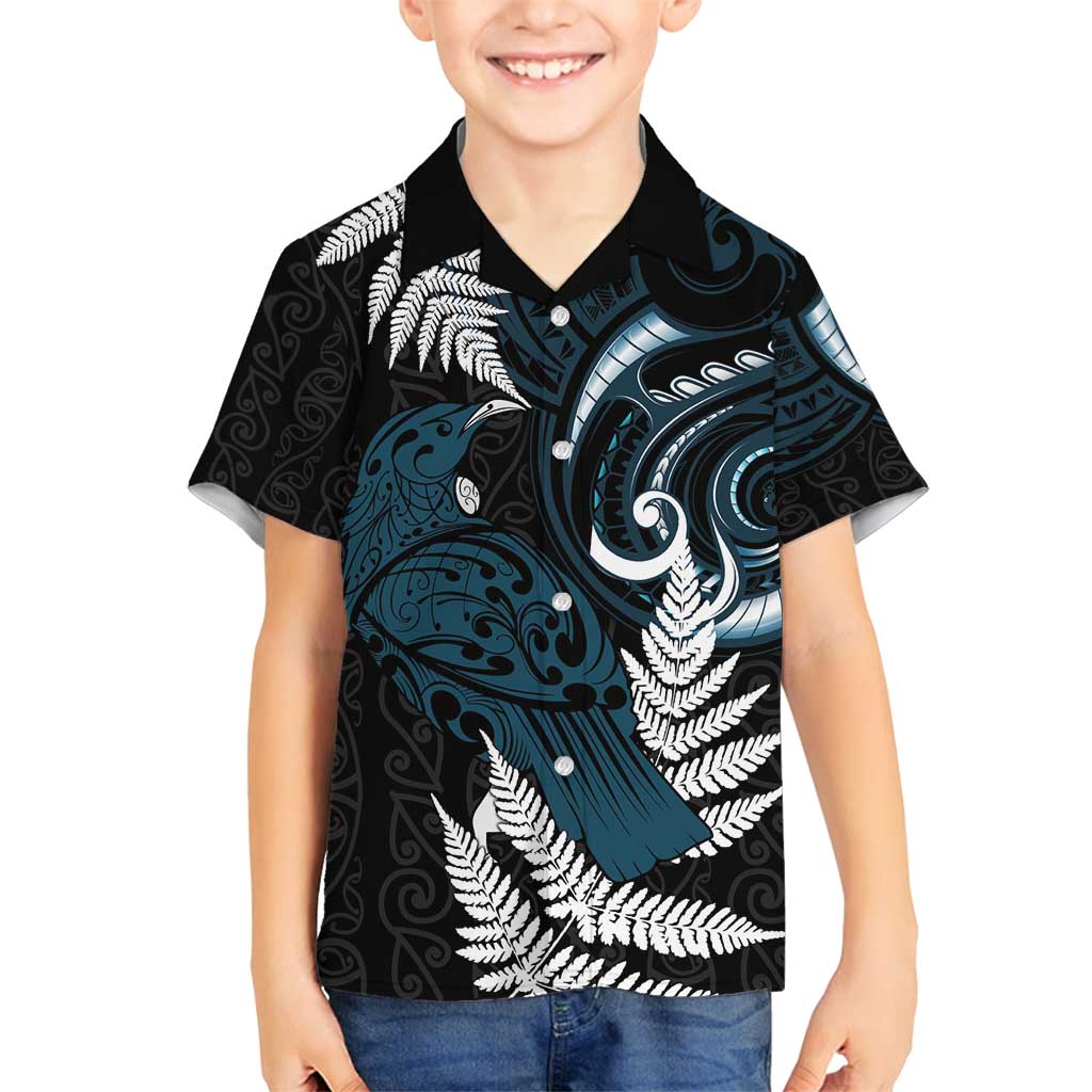 New Zealand Tui Bird Family Matching Puletasi and Hawaiian Shirt Maori Kowhaiwhai