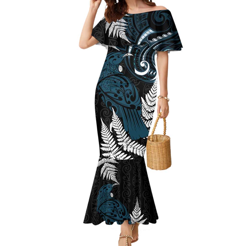 New Zealand Tui Bird Mermaid Dress Maori Kowhaiwhai