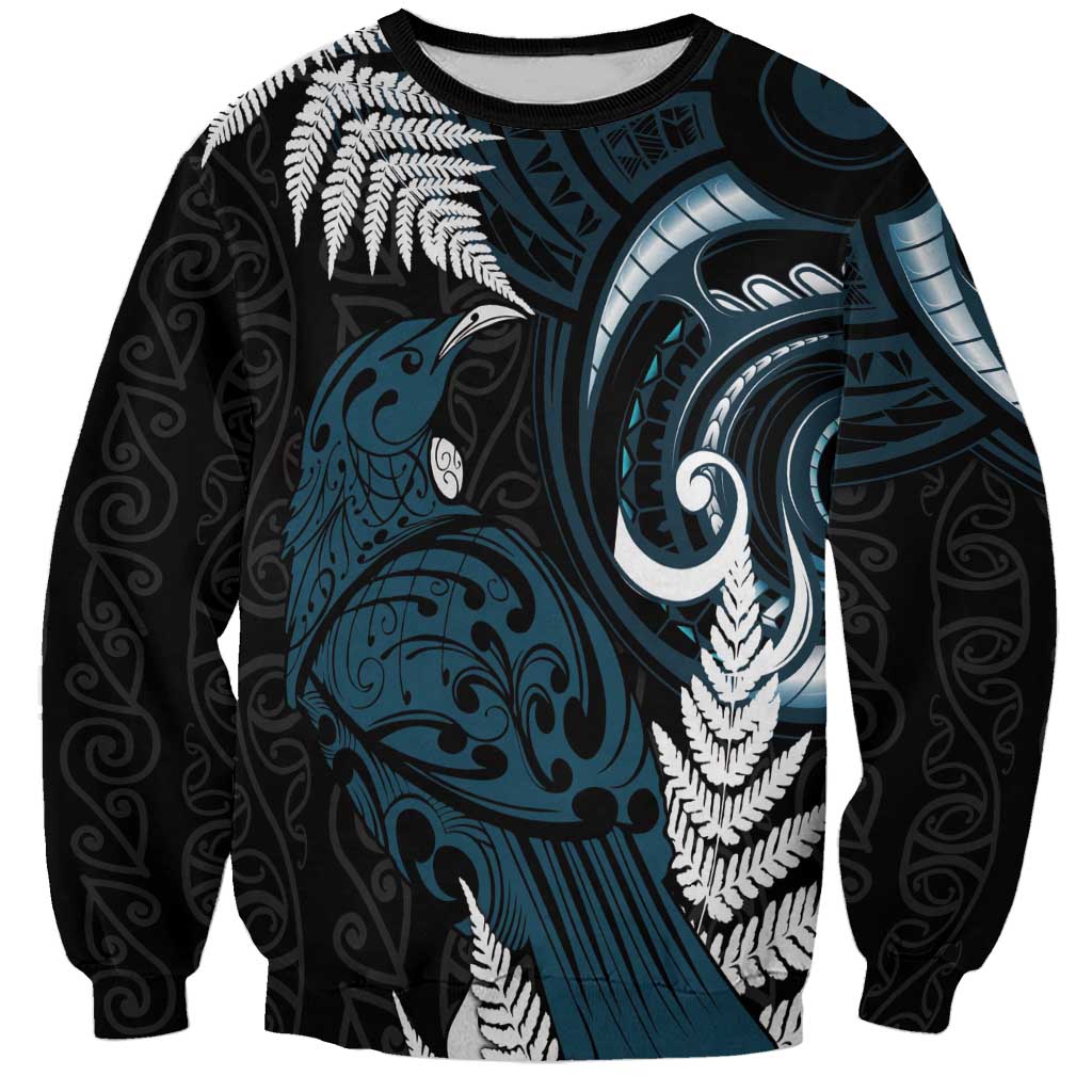 New Zealand Tui Bird Sweatshirt Maori Kowhaiwhai