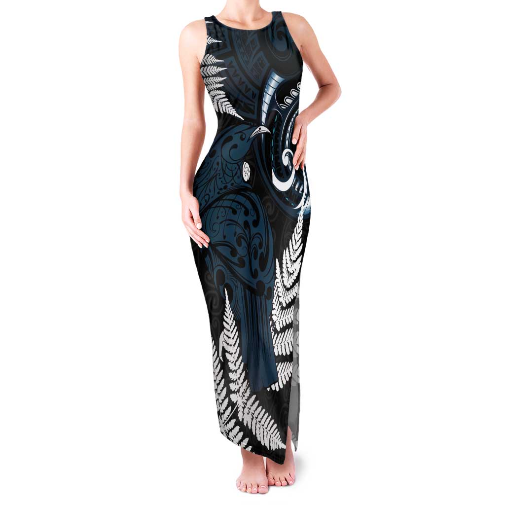 New Zealand Tui Bird Tank Maxi Dress Maori Kowhaiwhai