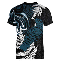 New Zealand Tui Bird Women V-Neck T-Shirt Maori Kowhaiwhai LT7 - Polynesian Pride
