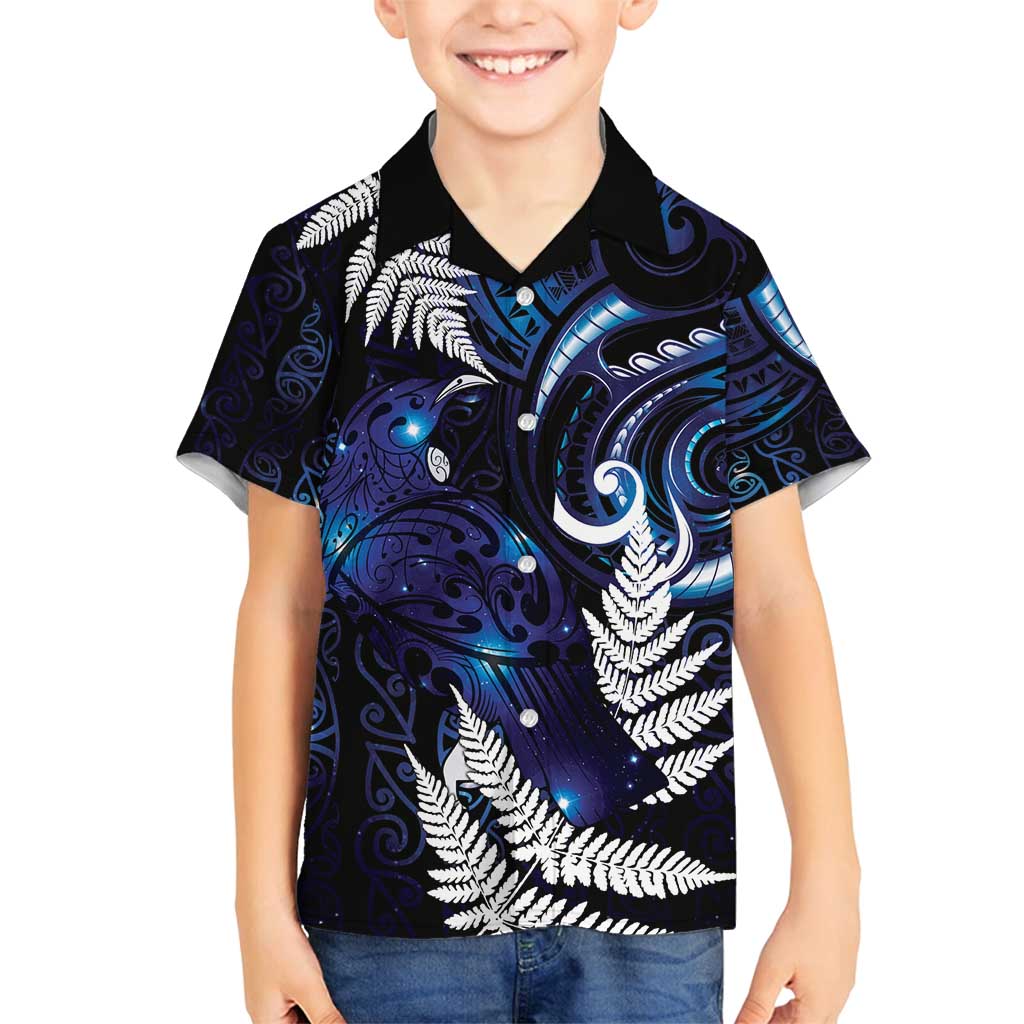 New Zealand Maori Matariki Family Matching Off Shoulder Maxi Dress and Hawaiian Shirt Tui Bird Galaxy