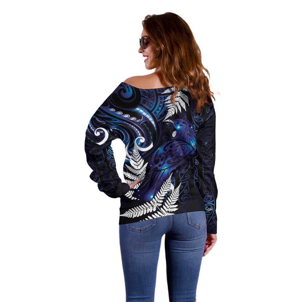 New Zealand Maori Matariki Off Shoulder Sweater Tui Bird Galaxy