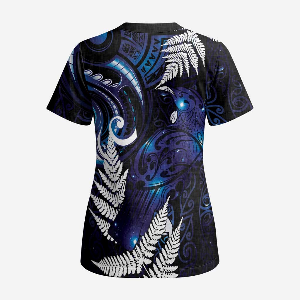 New Zealand Maori Matariki Scrub Top Tui Bird Galaxy - Polynesian Pride