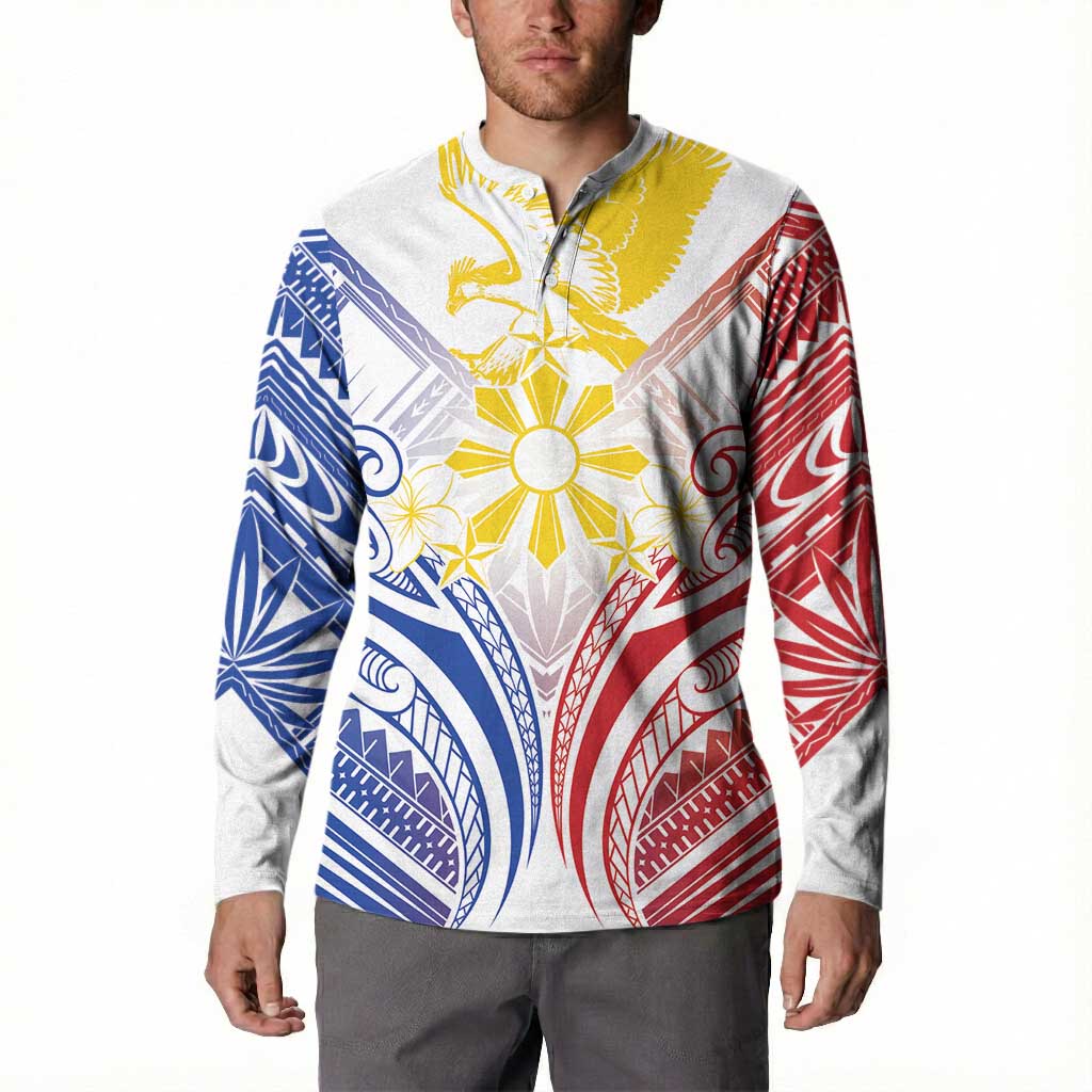 Philippines Tribal Sun Personalized Button Sweatshirt Hunting Eagle