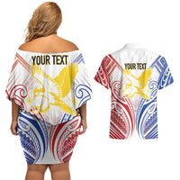 Philippines Tribal Sun Personalized Couples Matching Off Shoulder Short Dress and Hawaiian Shirt Hunting Eagle