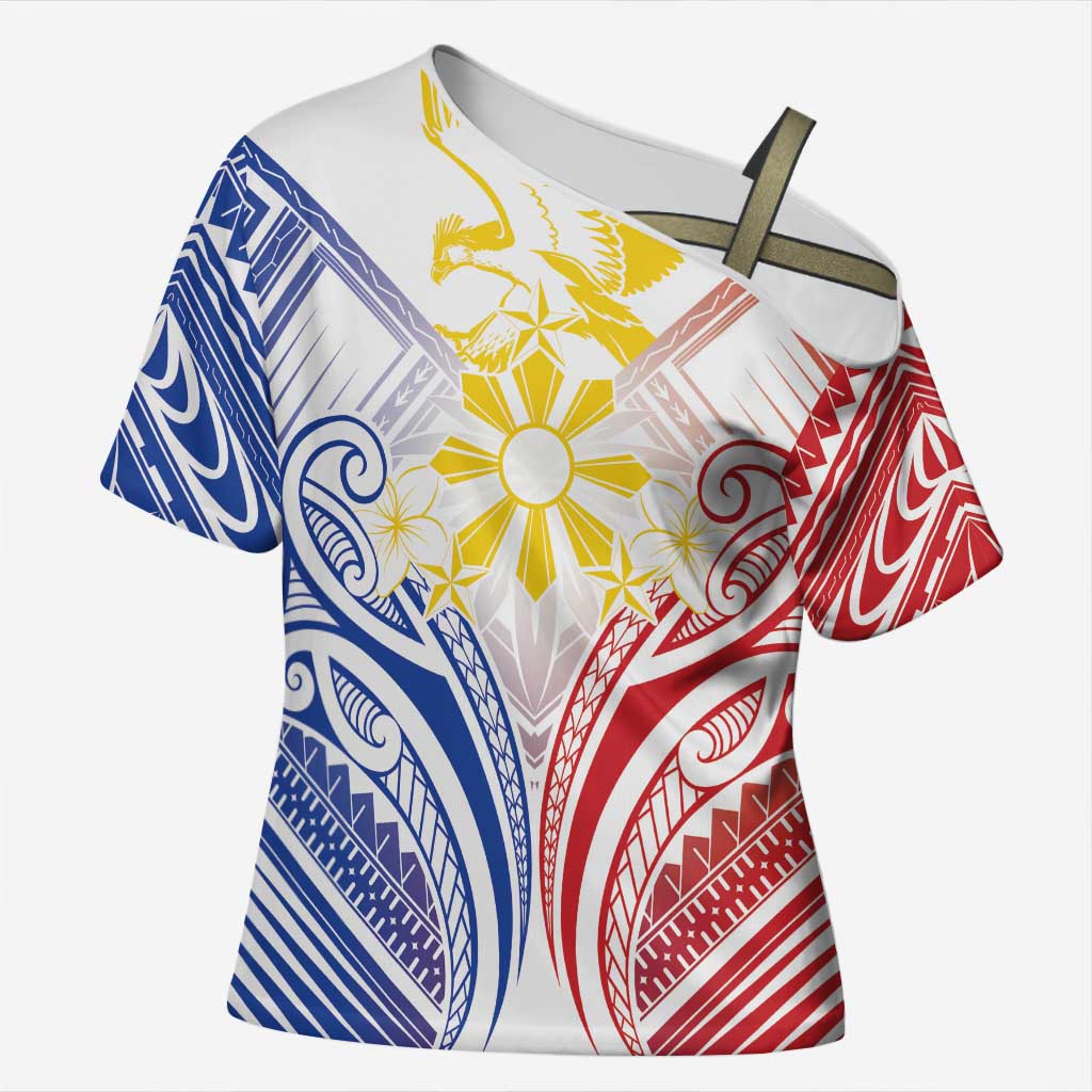 Philippines Tribal Sun Personalized Cross Shoulder Shirt Hunting Eagle