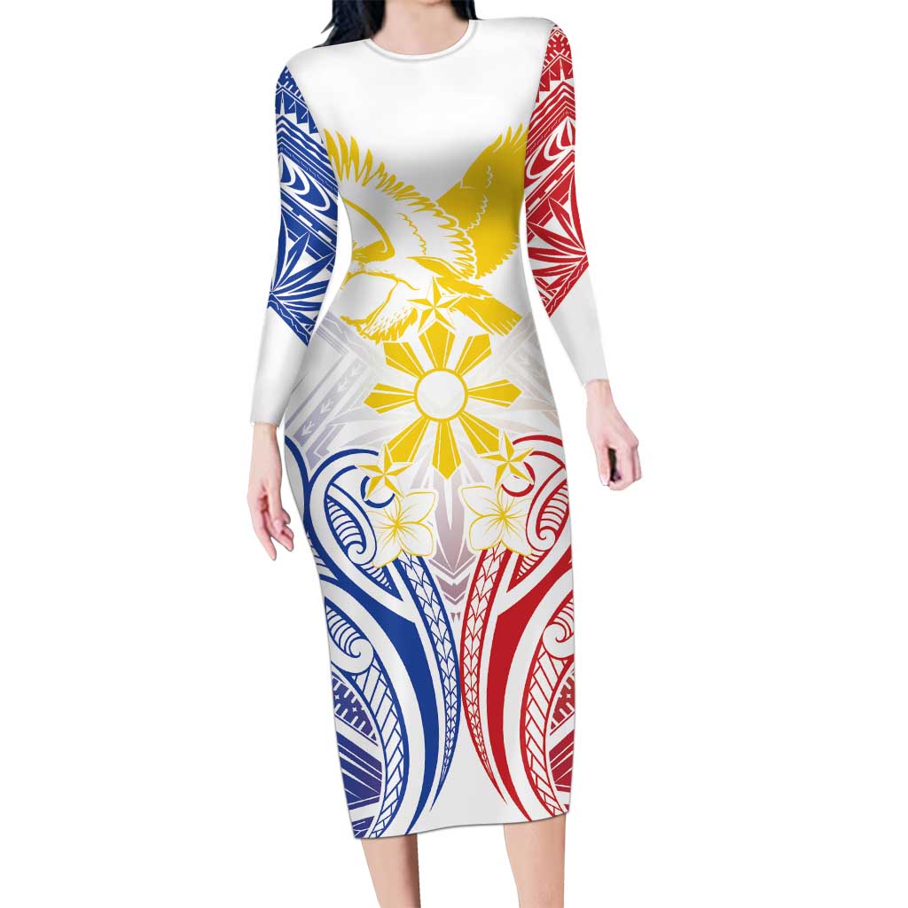 Philippines Tribal Sun Personalized Long Sleeve Bodycon Dress Hunting Eagle