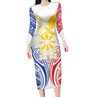 Philippines Tribal Sun Personalized Long Sleeve Bodycon Dress Hunting Eagle