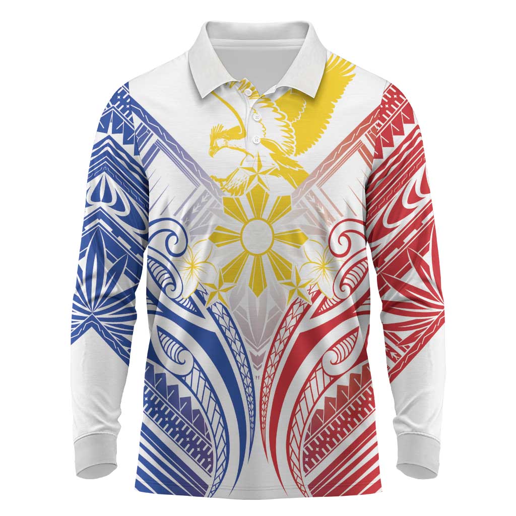 Philippines Tribal Sun Personalized Long Sleeve Polo Shirt Hunting Eagle