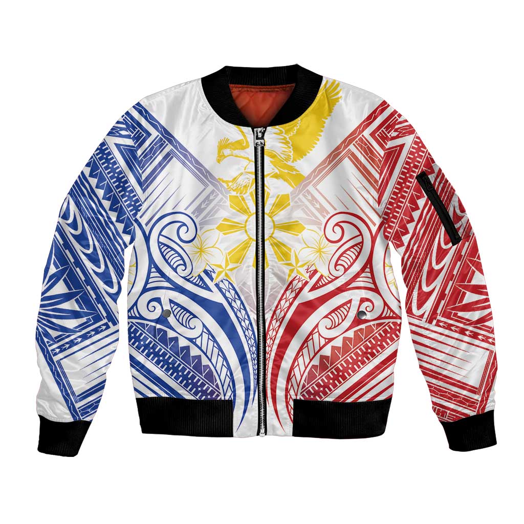 Philippines Tribal Sun Personalized Sleeve Zip Bomber Jacket Hunting Eagle
