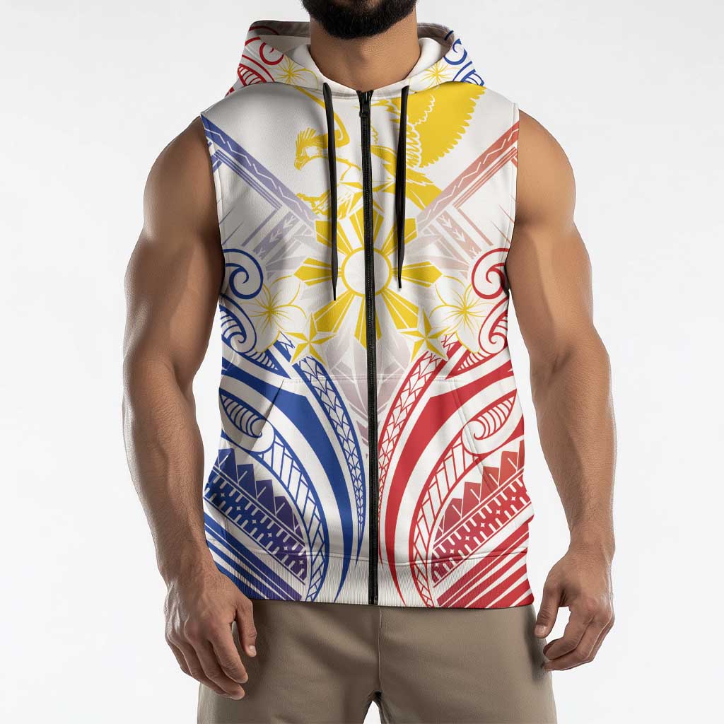 Philippines Tribal Sun Personalized Sleeveless Zip Hoodie Hunting Eagle