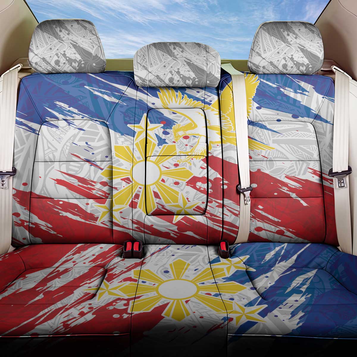 Filipino Sun and Stars Back Car Seat Cover Grunge Vibes