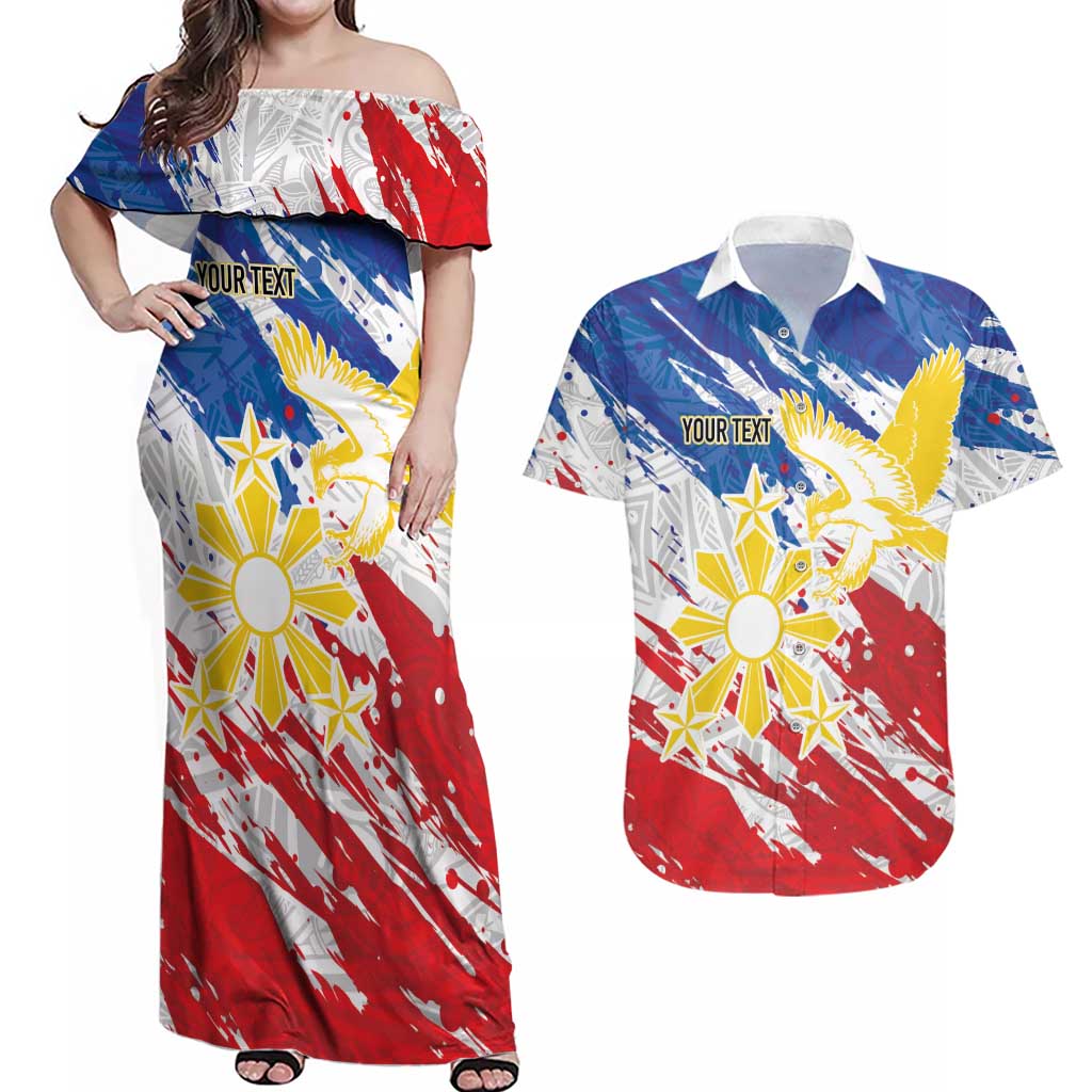 Personalized Filipino Sun and Stars Couples Matching Off Shoulder Maxi Dress and Hawaiian Shirt Grunge Vibes