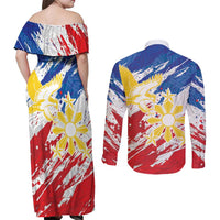 Personalized Filipino Sun and Stars Couples Matching Off Shoulder Maxi Dress and Long Sleeve Button Shirt Grunge Vibes LT7 - Polynesian Pride