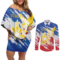 Personalized Filipino Sun and Stars Couples Matching Off Shoulder Short Dress and Long Sleeve Button Shirt Grunge Vibes