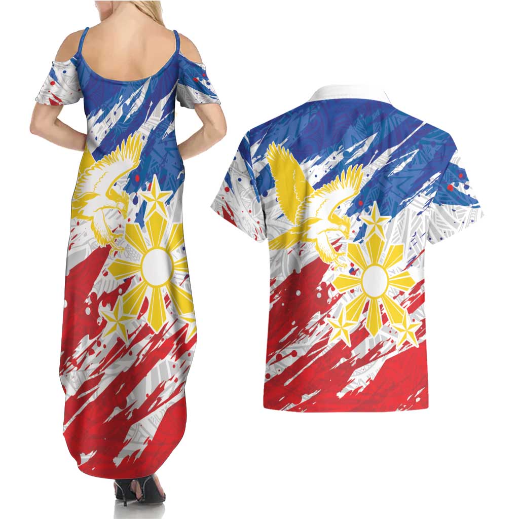 Personalized Filipino Sun and Stars Couples Matching Summer Maxi Dress and Hawaiian Shirt Grunge Vibes