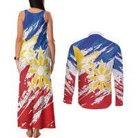 Personalized Filipino Sun and Stars Couples Matching Tank Maxi Dress and Long Sleeve Button Shirt Grunge Vibes LT7 - Polynesian Pride