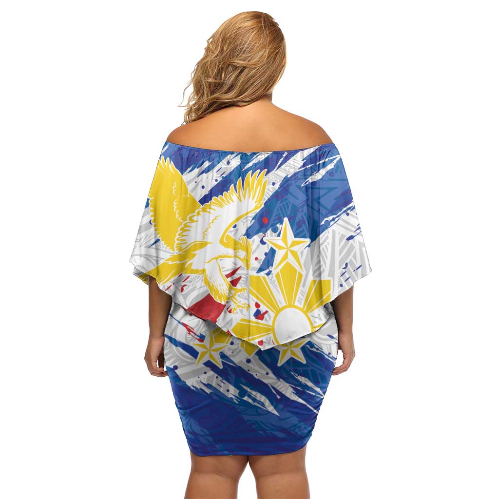 Personalized Filipino Sun and Stars Family Matching Off Shoulder Short Dress and Hawaiian Shirt Grunge Vibes LT7 - Polynesian Pride