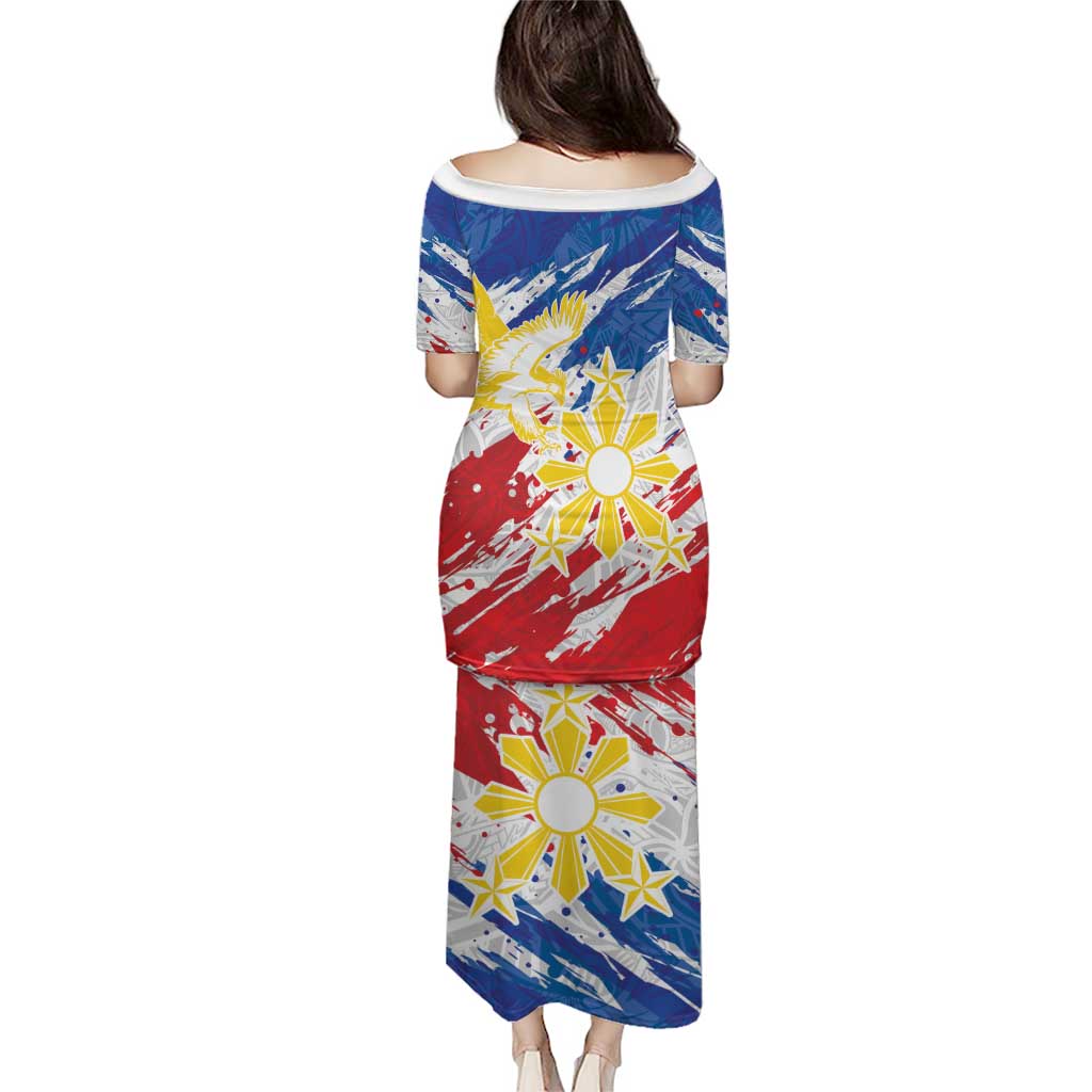 Personalized Filipino Sun and Stars Family Matching Puletasi and Hawaiian Shirt Grunge Vibes LT7 - Polynesian Pride