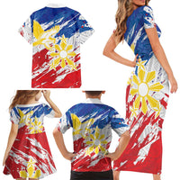 Personalized Filipino Sun and Stars Family Matching Short Sleeve Bodycon Dress and Hawaiian Shirt Grunge Vibes LT7 - Polynesian Pride