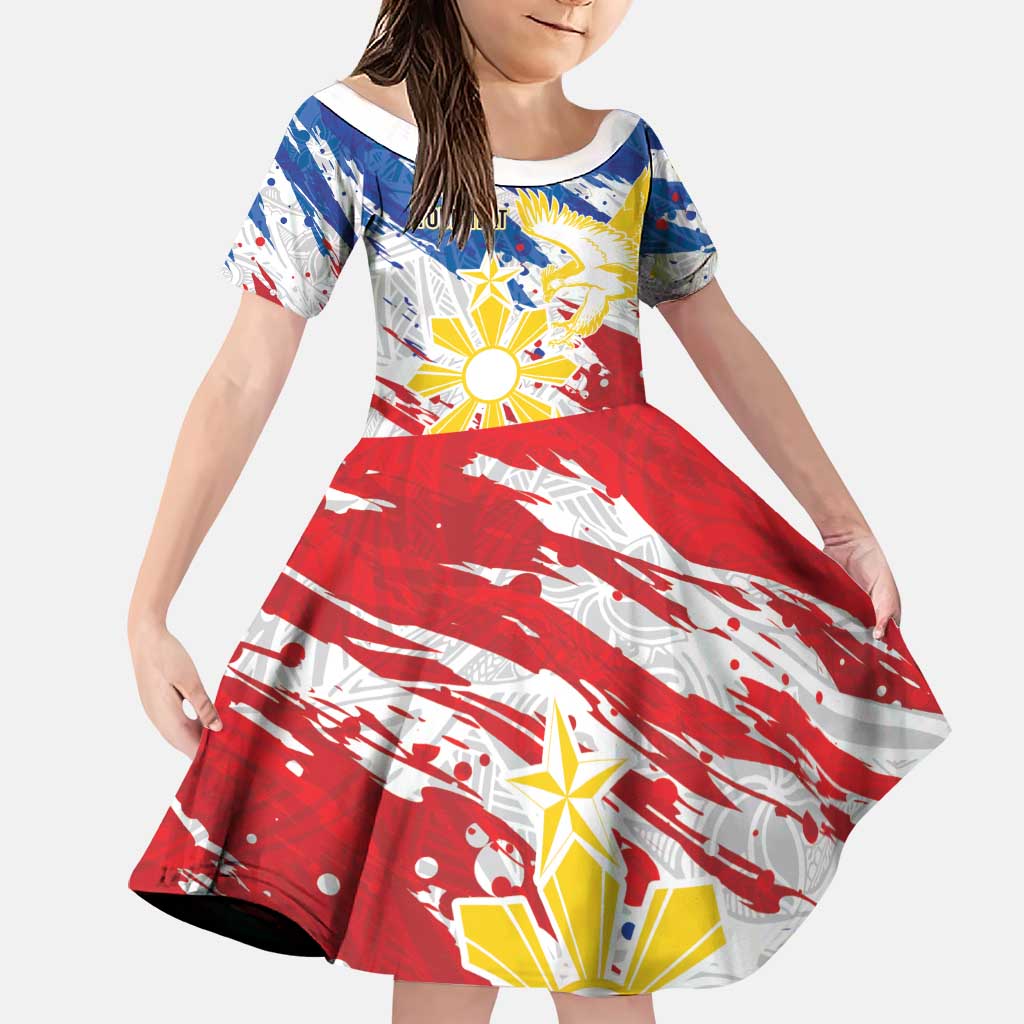 Personalized Filipino Sun and Stars Family Matching Summer Maxi Dress and Hawaiian Shirt Grunge Vibes LT7 Daughter's Dress White - Polynesian Pride