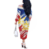 Personalized Filipino Sun and Stars Off The Shoulder Long Sleeve Dress Grunge Vibes