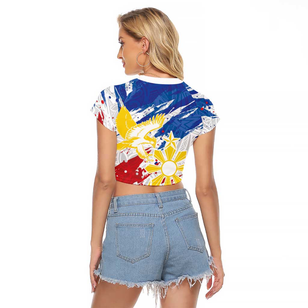 Personalized Filipino Sun and Stars Raglan Cropped T Shirt Grunge Vibes