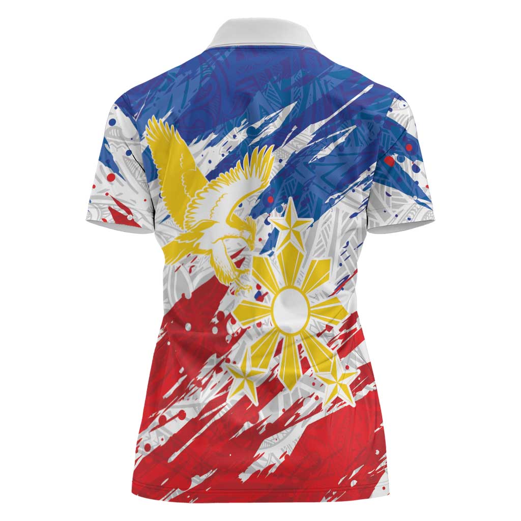 Personalized Filipino Sun and Stars Women Polo Shirt Grunge Vibes