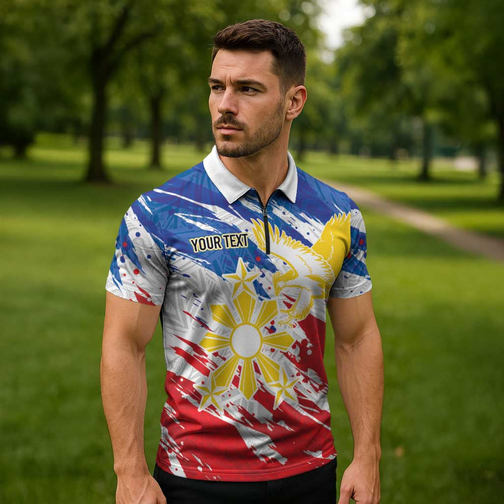 Personalized Filipino Sun and Stars Zipper Polo Shirt Grunge Vibes