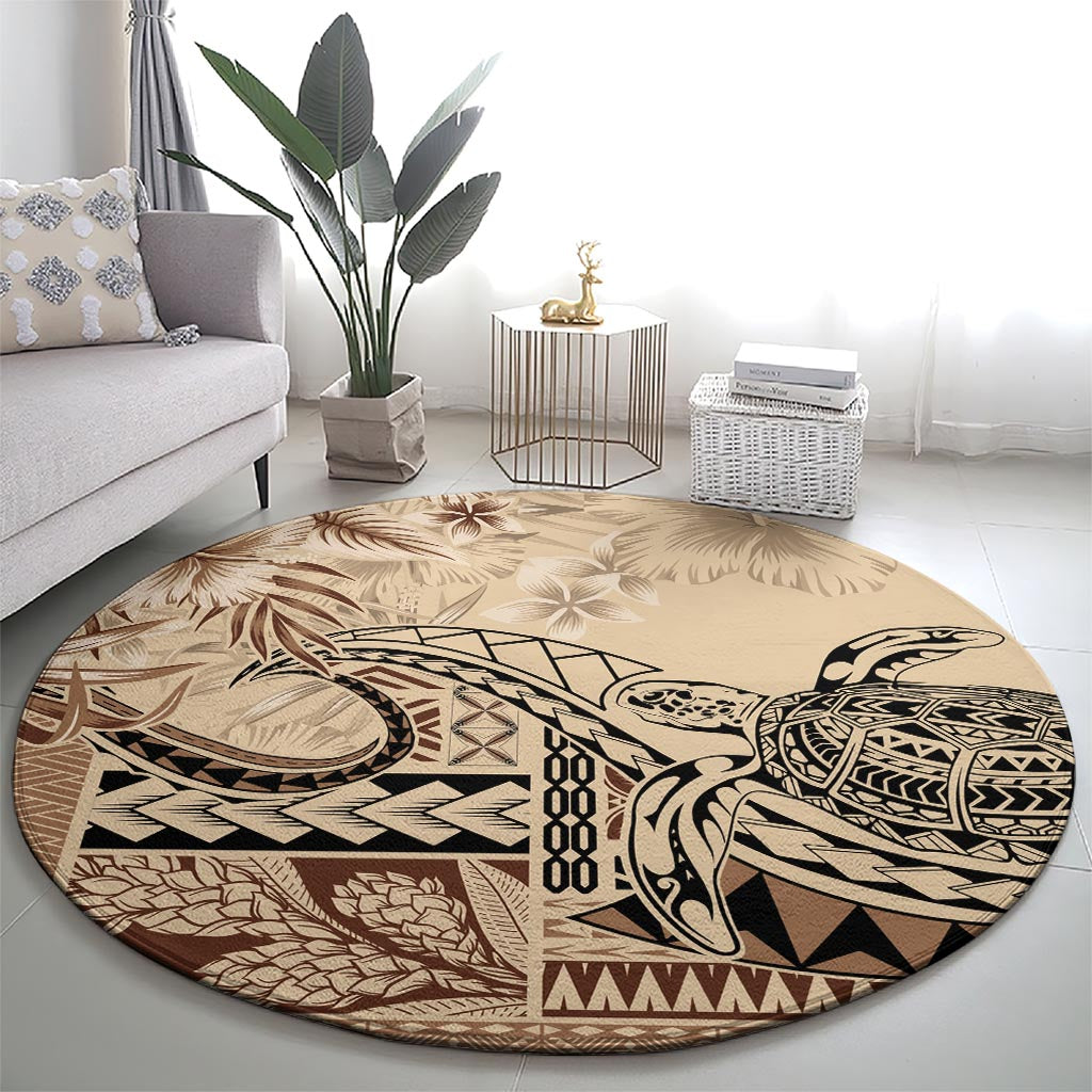 Vaiaso o le Gagana Samoa Round Carpet Siapo Motif Beige
