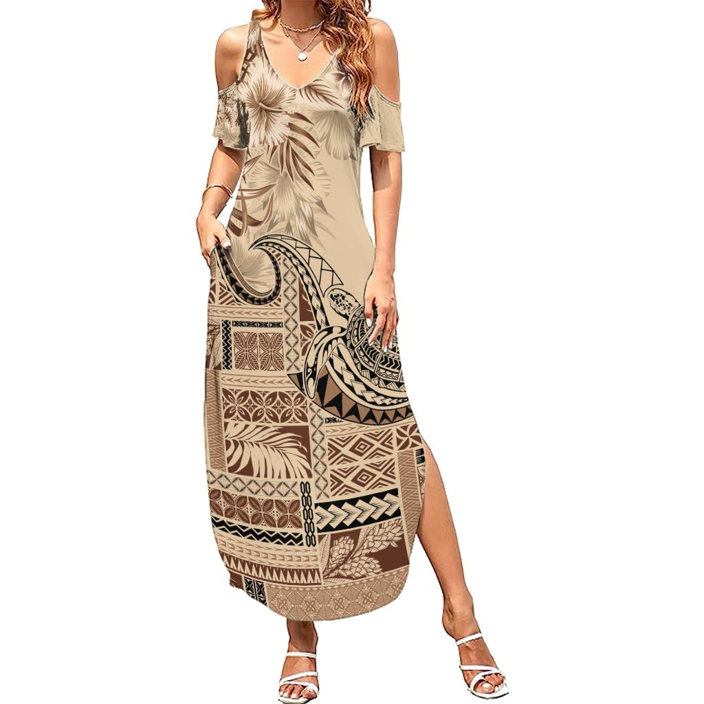 Vaiaso o le Gagana Samoa Summer Maxi Dress Siapo Motif Beige