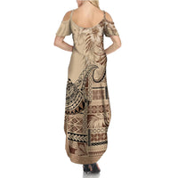 Vaiaso o le Gagana Samoa Summer Maxi Dress Siapo Motif Beige