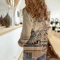 Vaiaso o le Gagana Samoa Women Casual Shirt Siapo Motif Beige LT7 - Polynesian Pride