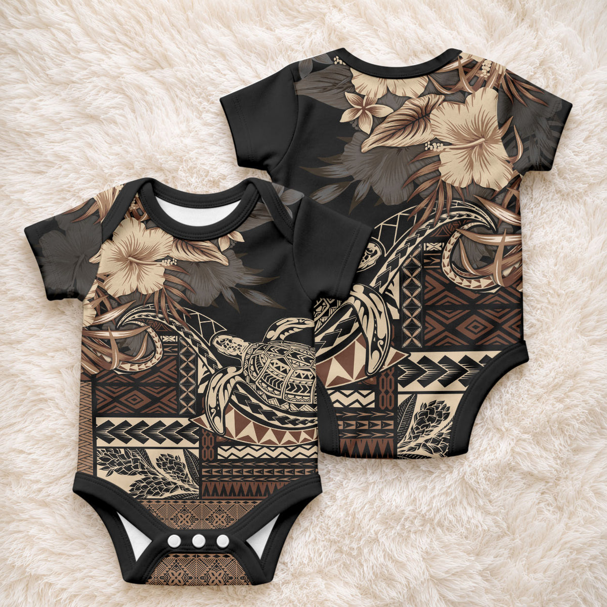 Vaiaso o le Gagana Samoa Baby Onesie Siapo Motif Black