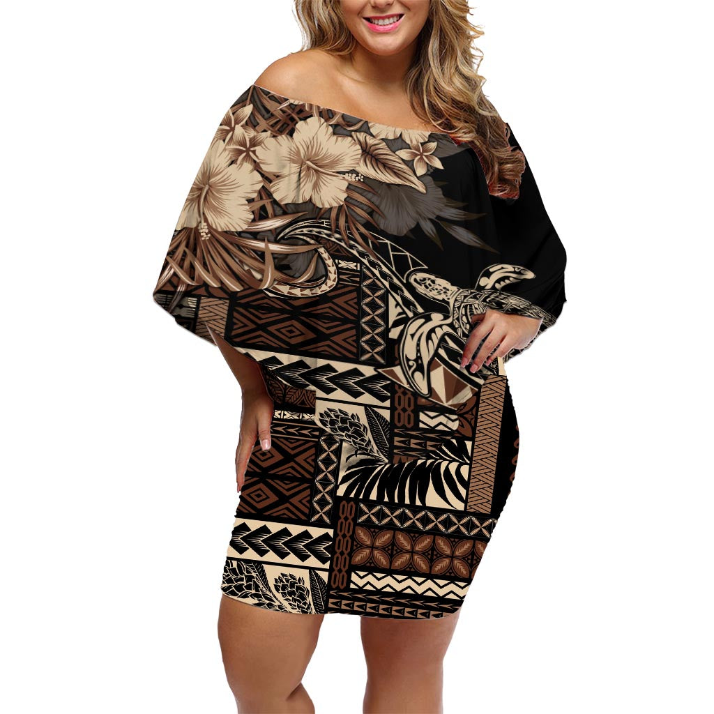 Vaiaso o le Gagana Samoa Off Shoulder Short Dress Siapo Motif Black LT7 Women Black - Polynesian Pride