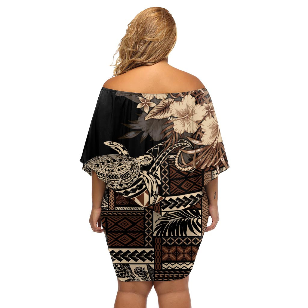 Vaiaso o le Gagana Samoa Off Shoulder Short Dress Siapo Motif Black LT7 - Polynesian Pride