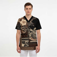 Vaiaso o le Gagana Samoa Scrub Top Siapo Motif Black - Polynesian Pride