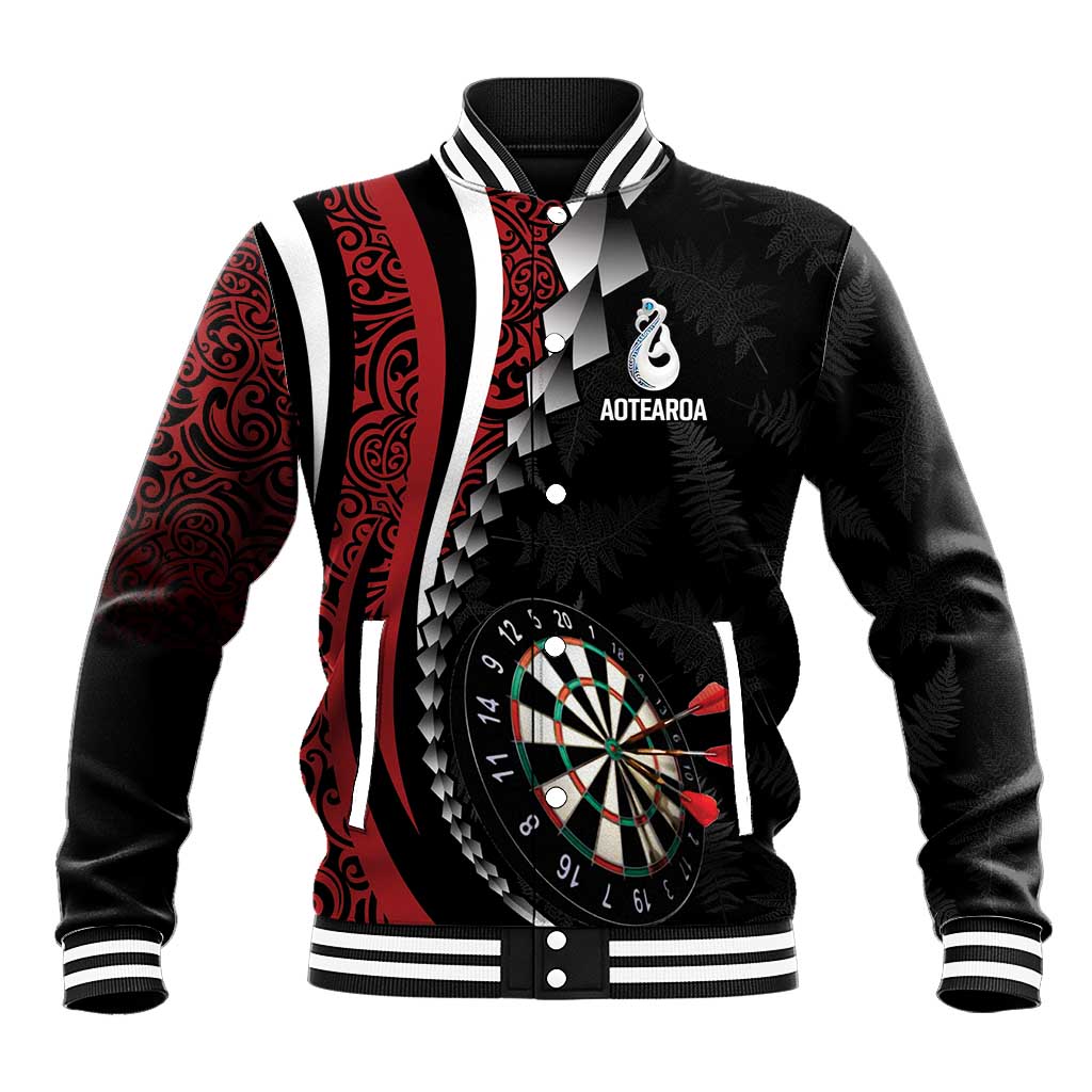 Personalized New Zealand Darts Baseball Jacket Kowhaiwhai Whero Koiri - Manaia