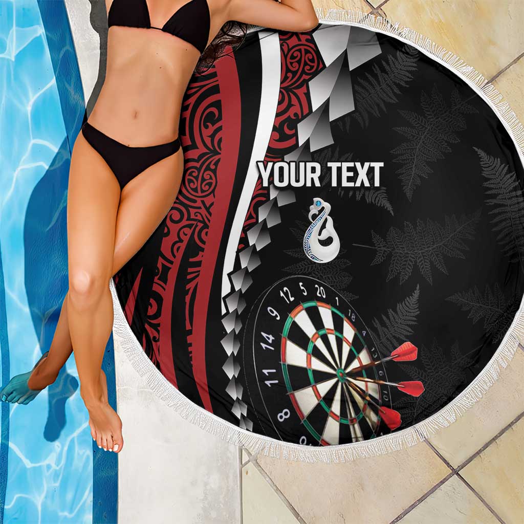 Personalized New Zealand Darts Beach Blanket Kowhaiwhai Whero Koiri - Manaia