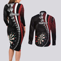 Personalized New Zealand Darts Couples Matching Long Sleeve Bodycon Dress and Long Sleeve Button Shirt Kowhaiwhai Whero Koiri - Manaia LT7 - Polynesian Pride