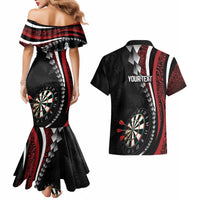 Personalized New Zealand Darts Couples Matching Mermaid Dress and Hawaiian Shirt Kowhaiwhai Whero Koiri - Manaia