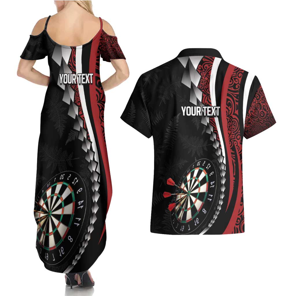 Personalized New Zealand Darts Couples Matching Summer Maxi Dress and Hawaiian Shirt Kowhaiwhai Whero Koiri - Manaia