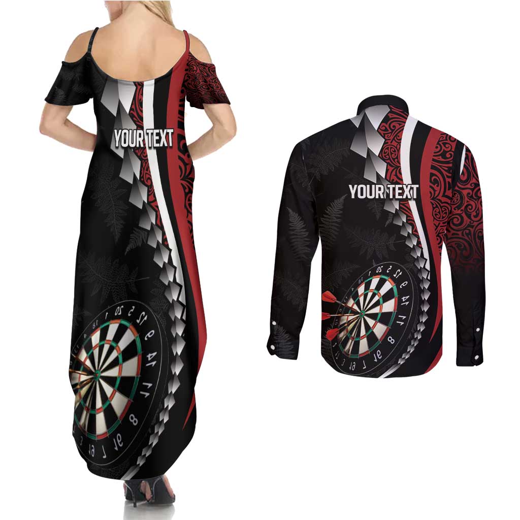 Personalized New Zealand Darts Couples Matching Summer Maxi Dress and Long Sleeve Button Shirt Kowhaiwhai Whero Koiri - Manaia LT7 - Polynesian Pride