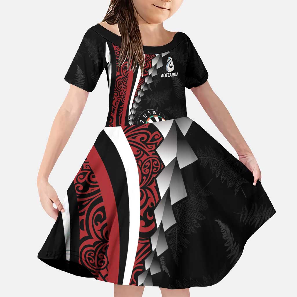 Personalized New Zealand Darts Family Matching Off Shoulder Maxi Dress and Hawaiian Shirt Kowhaiwhai Whero Koiri - Manaia