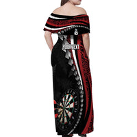 Personalized New Zealand Darts Family Matching Off Shoulder Maxi Dress and Hawaiian Shirt Kowhaiwhai Whero Koiri - Manaia
