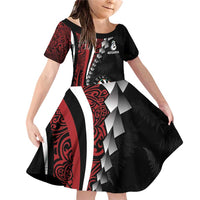 Personalized New Zealand Darts Family Matching Off Shoulder Short Dress and Hawaiian Shirt Kowhaiwhai Whero Koiri - Manaia