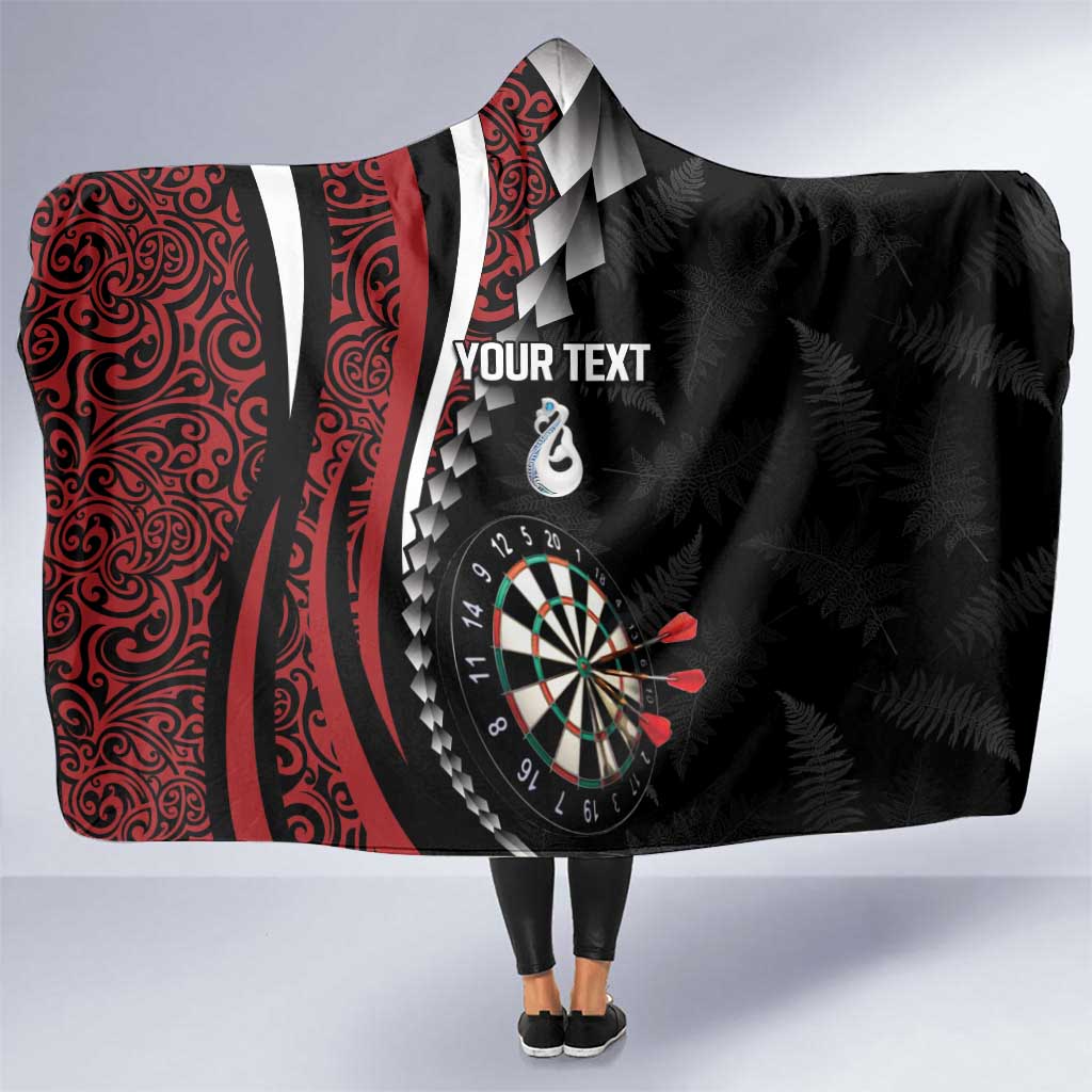Personalized New Zealand Darts Hooded Blanket Kowhaiwhai Whero Koiri - Manaia