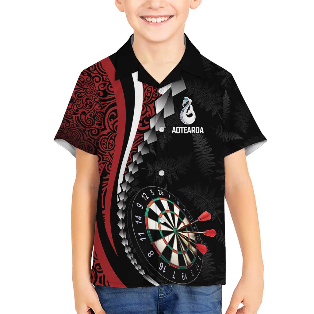 Personalized New Zealand Darts Kid Hawaiian Shirt Kowhaiwhai Whero Koiri - Manaia