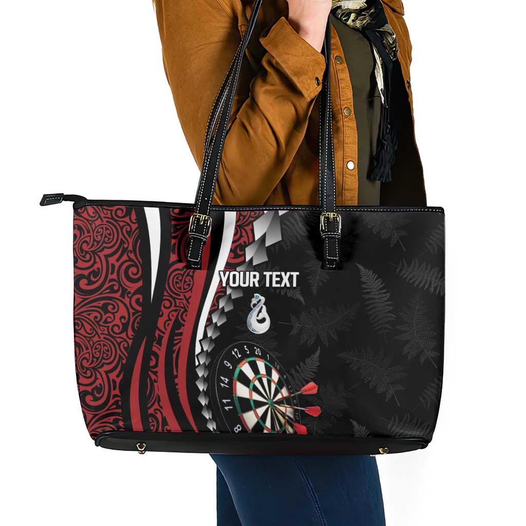 Personalized New Zealand Darts Leather Tote Bag Kowhaiwhai Whero Koiri - Manaia